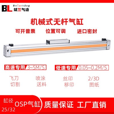 OSP高速機械無桿氣缸配件OSP25/32氣缸配件可裝導軌加長行程可調