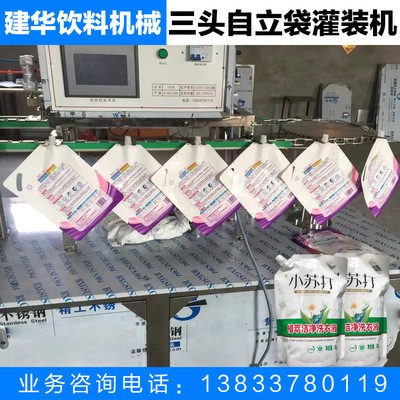 新疆卡瓦斯膨脹灌裝機器 洗衣液啤酒灌裝三頭自立袋灌裝設備