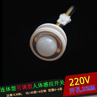 40W燈具延時可調光敏度可調吸頂開孔26MM迷你一體式紅外感應開關