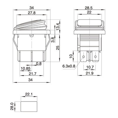 防水防塵 一體船型開關KCD4 電源開關25*31mm按鈕帶燈紅/綠4腳2檔