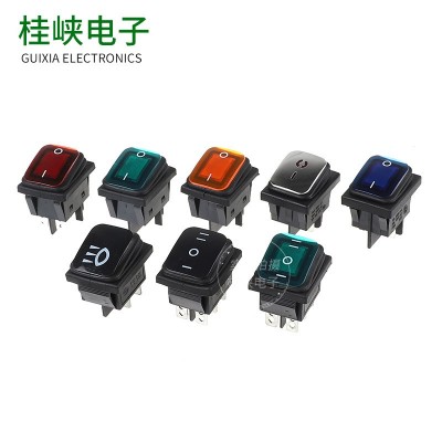 防水船型自鎖翹板電源開關KCD4黑色4腳2檔