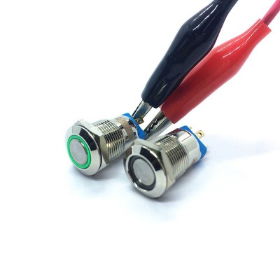 12mm金屬按鈕開關LED帶燈防水 平頭高平頭自鎖電源啟動按鈕開關