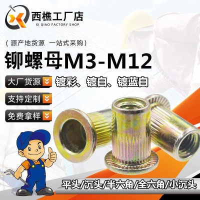 廠家鉚螺母平頭豎紋拉鉚螺母鍍彩鋅拉鉚螺母拉母拉帽螺母M4 M5M6M8