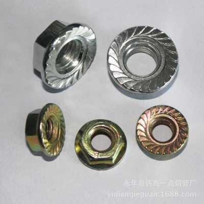現貨鍍彩鋅六角螺母,法蘭面螺母,M4 M6防滑齒螺母