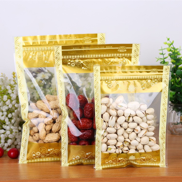 印黃金花透明塑料自封袋花茶干貨糖果休閑食品分裝密封袋可印刷