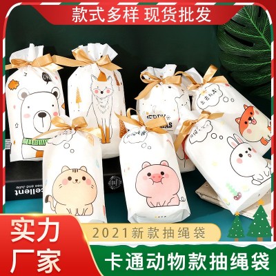 新款節日禮品包裝袋束口抽繩餅干袋圣誕糖果收納袋現貨廠家批發