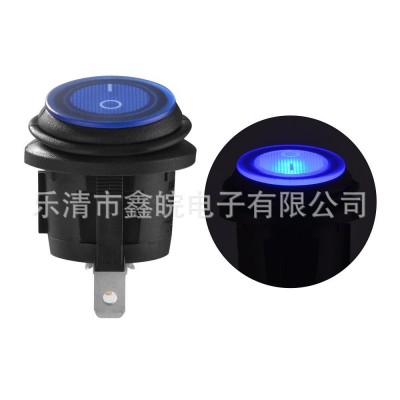 藍色燈防水船型開關 /連體防水蹺板電源開關 12V 24V車載改裝開關  1個
