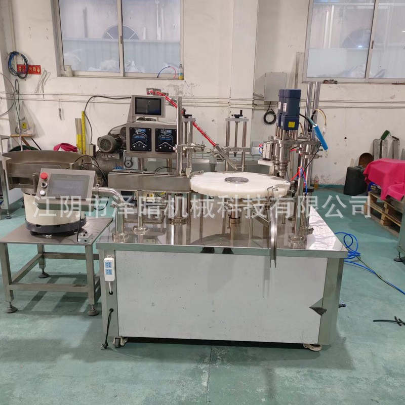 全自動雙頭液體灌裝機 圓瓶方瓶轉盤式化妝護膚品液體灌裝旋蓋機